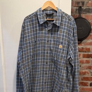 Carhartt Men's Rugged flex Tan and Blue Plaid Button Down Shirt